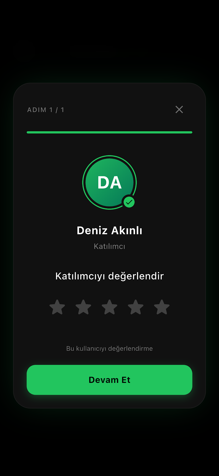 Kampüs İçinde katılımcı puanlama ekranı