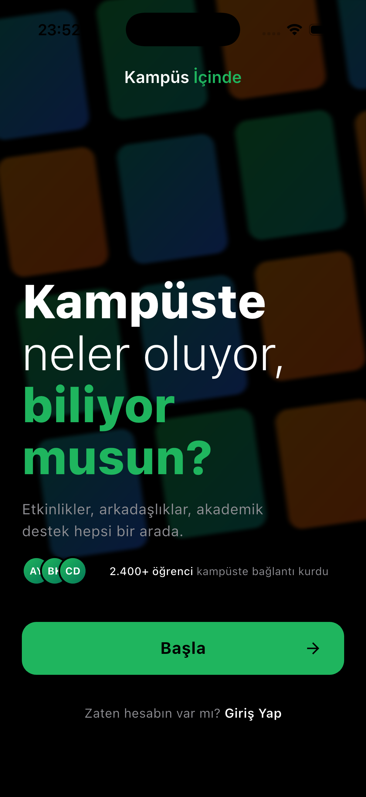 Kampüs İçinde karşılama ekranı